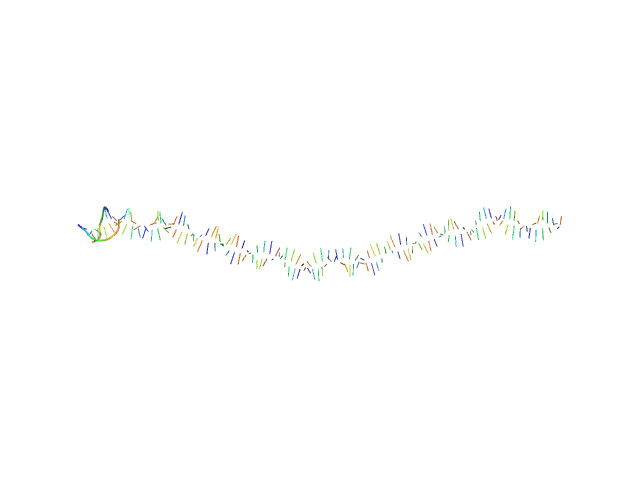 80bp_DNA Forward 80bp_DNA Reverse DNA-binding protein HU-alpha, E38K/V42L double mutant CHIMERA model